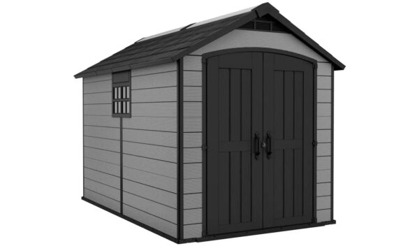 Keter Premier 7.5 x 11 ft Resin Storage Shed – Large Outdoor Plastic Garden Shed, Grey