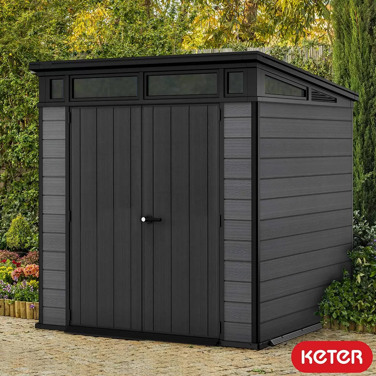 Keter Cortina 7 x 7 ft Resin Storage Shed – Outdoor Plastic Garden Shed, Grey