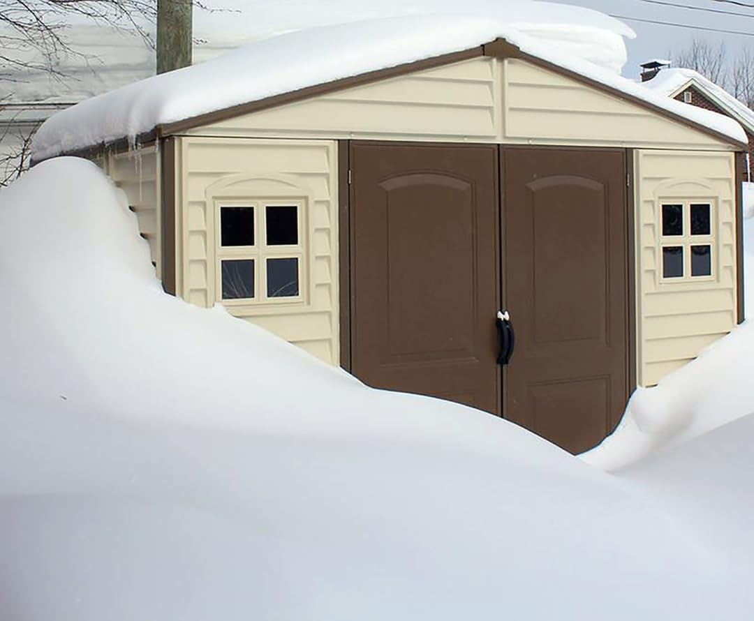10 x 8 ft Outdoor Resin Storage Shed with Double Doors, Windows & Floor Foundation – Plastic Garden Shed