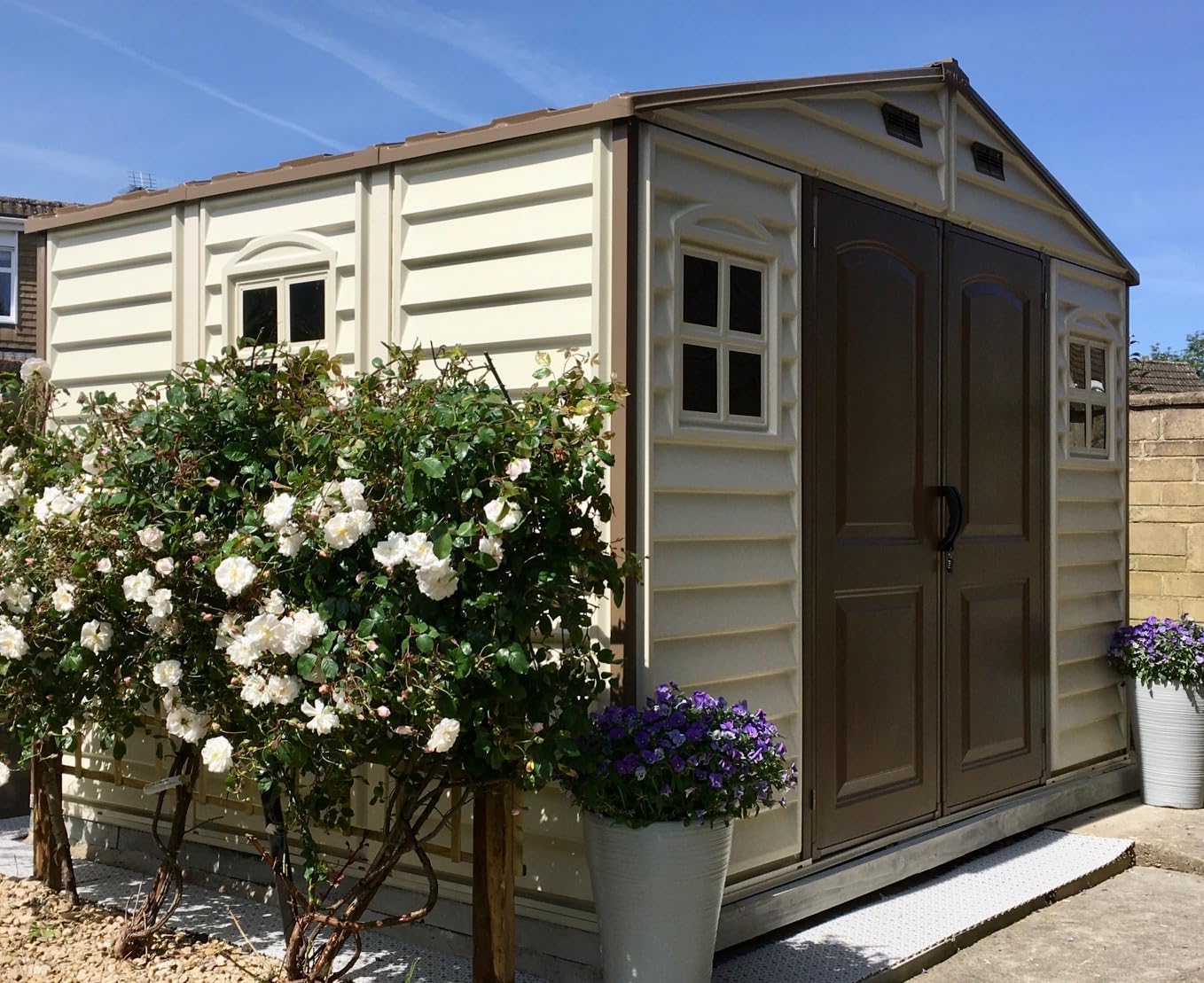 10 x 8 ft Outdoor Resin Storage Shed with Double Doors, Windows & Floor Foundation – Plastic Garden Shed