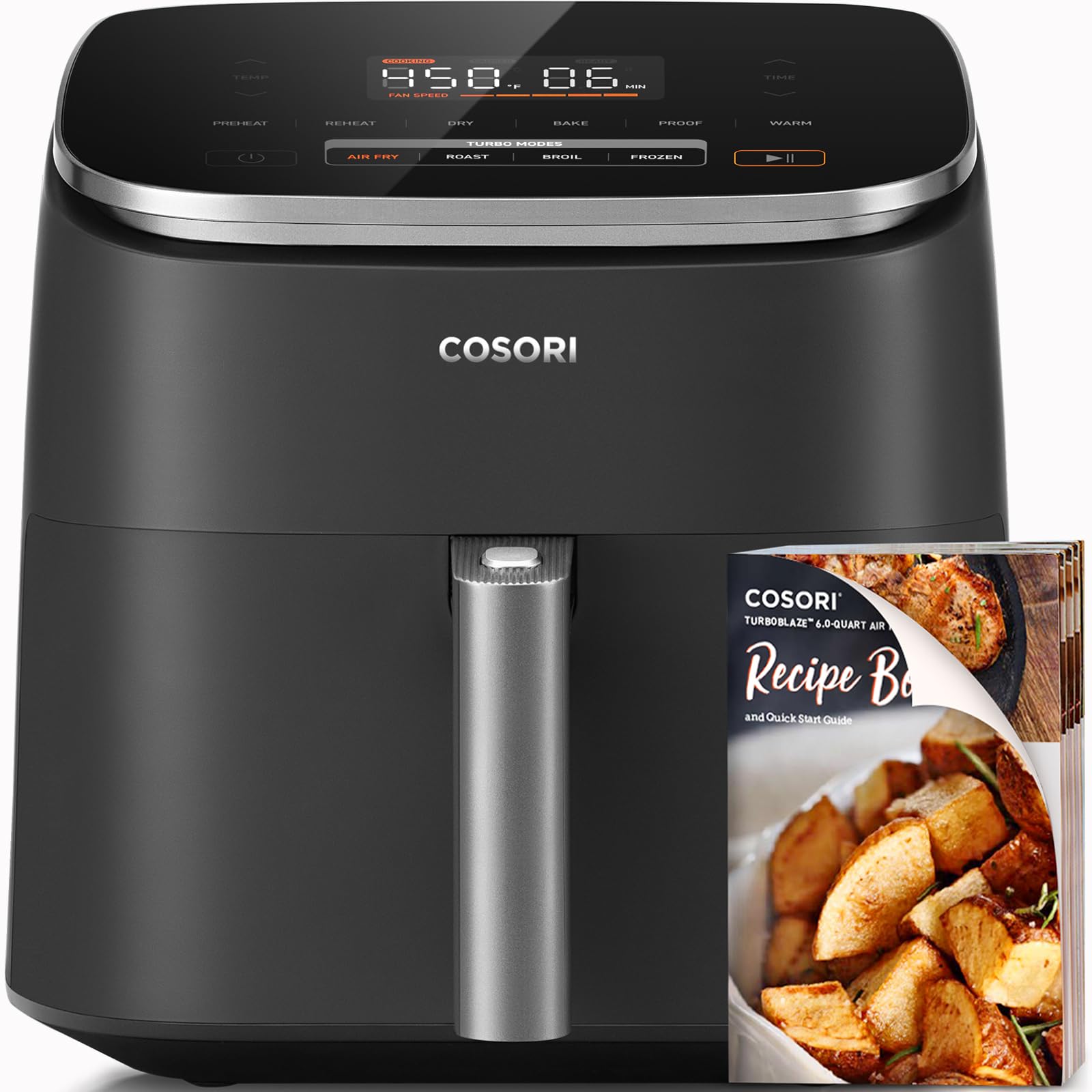 Air Fryer 9-in-1, Compact & Large 6 Qt (5.7 litres), 5 Fan Speeds with 450°F (230°C) for Crispy