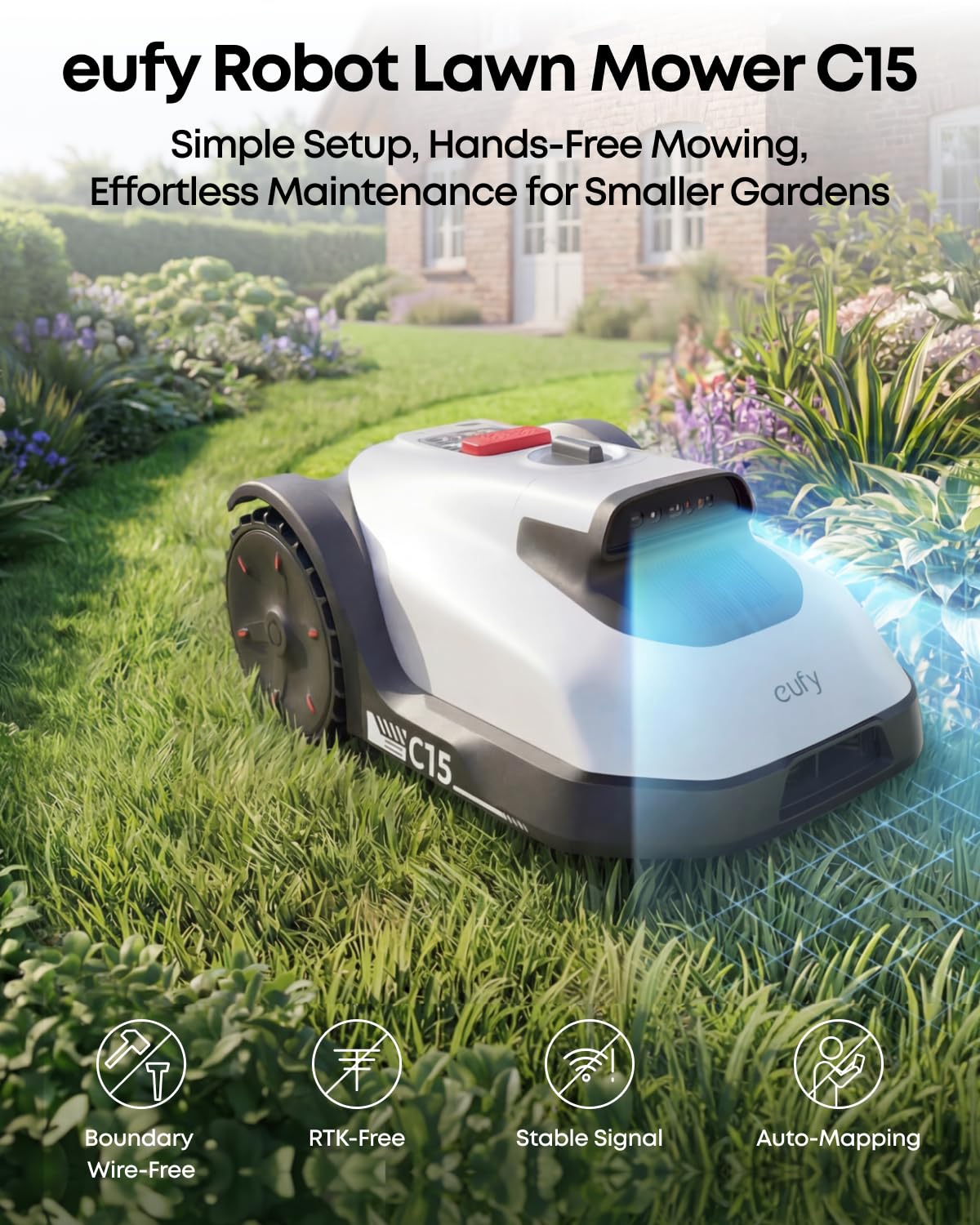 eufy C15 Robot Lawn Mower with Garage – Wire-Free AI Vision Robotic Mower for Lawns up to 5,400 sq ft