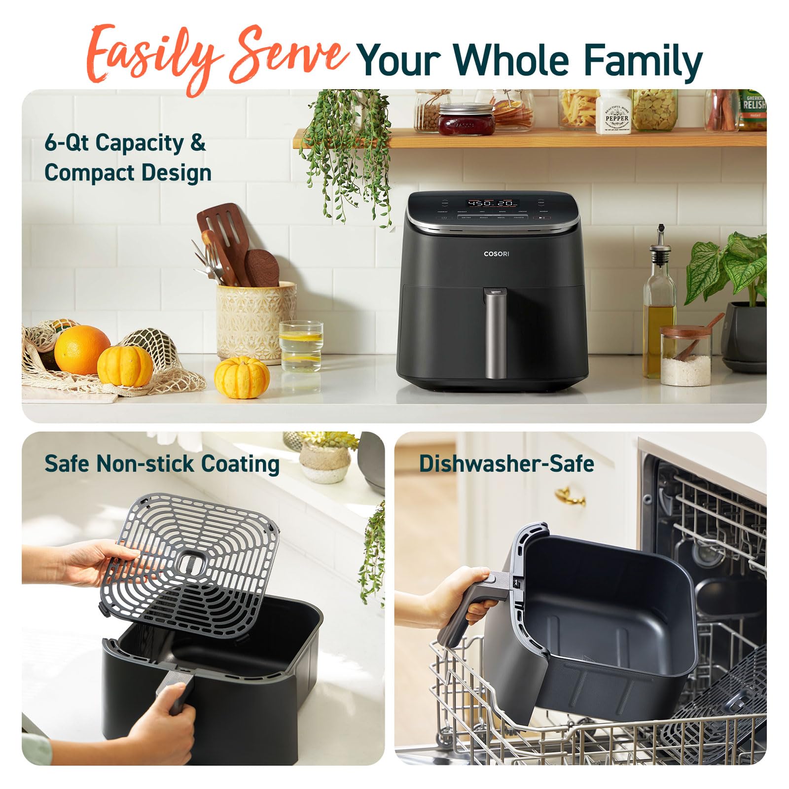 Air Fryer 9-in-1, Compact & Large 6 Qt (5.7 litres), 5 Fan Speeds with 450°F (230°C) for Crispy
