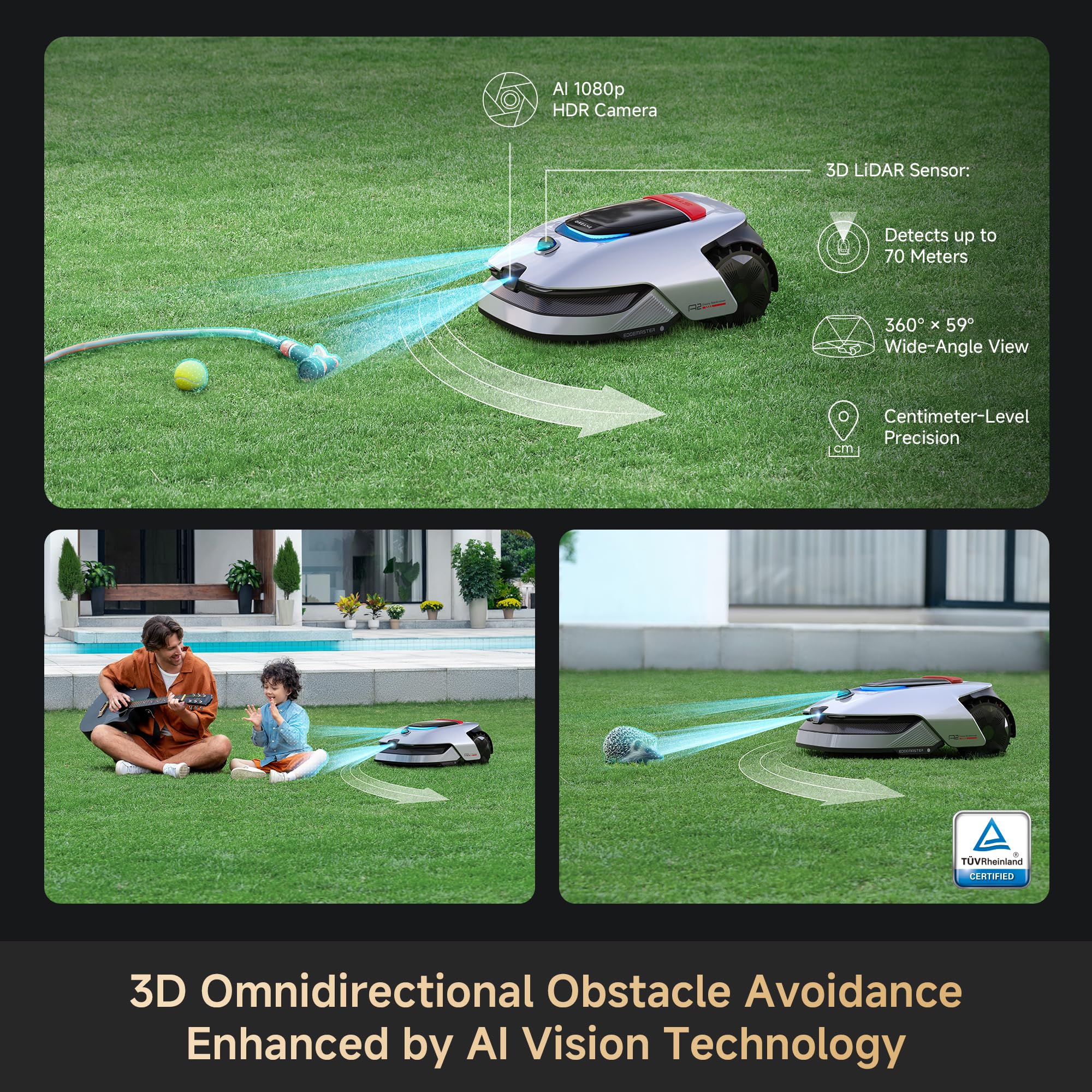 Dreame A2 1200 Robot Lawn Mower – Wire-Free, No RTK Needed, 3D LiDAR + AI Vision, for Lawns up to 0.3 Acre