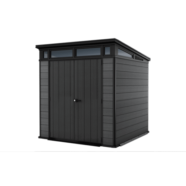 Keter Cortina 7 x 7 ft Resin Storage Shed – Heavy Duty Pent Roof Outdoor Shed, Dark Grey