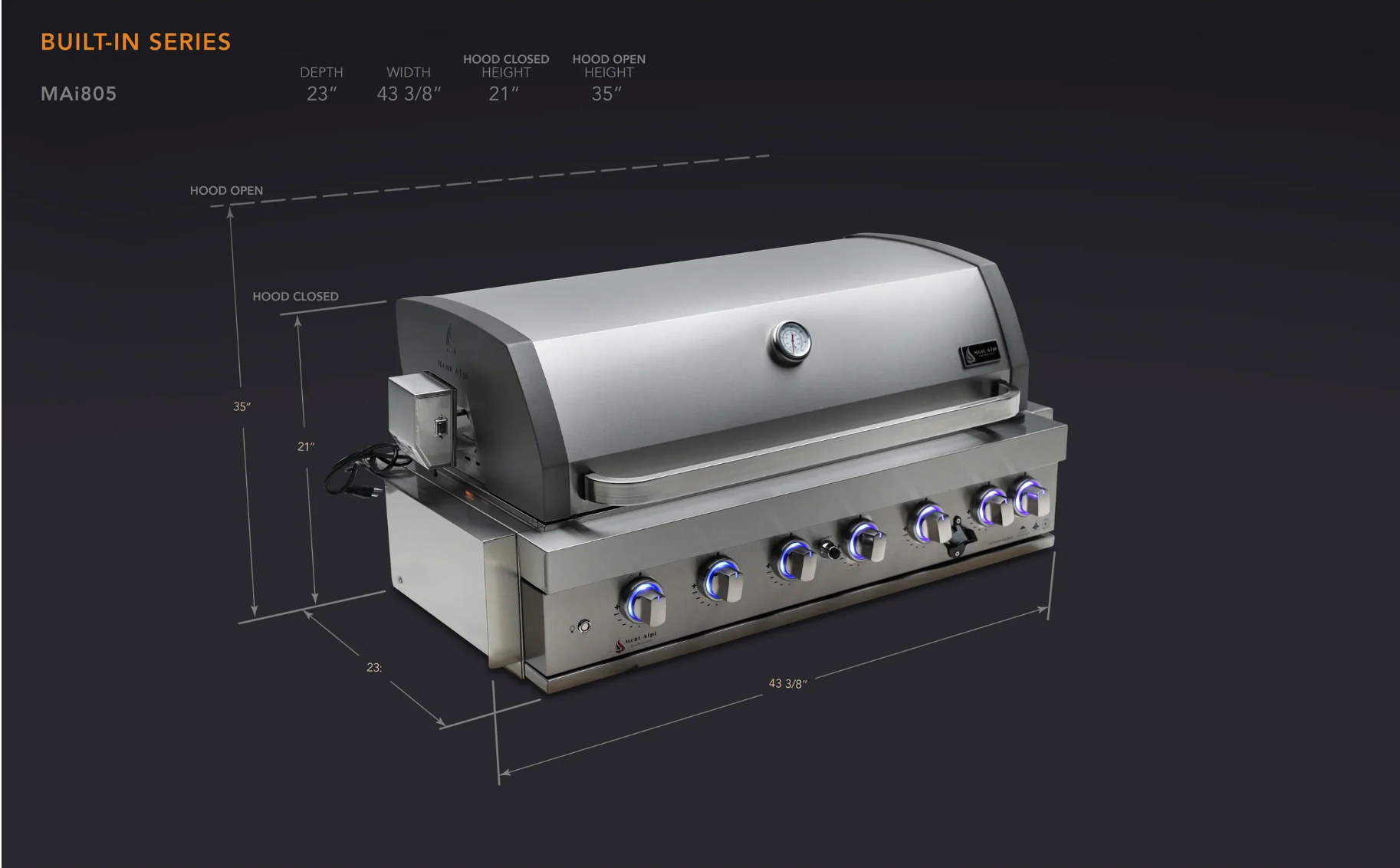 Mont Alpi 805 Built-In Gas BBQ – 6 Stainless Steel Burners (MABi805)