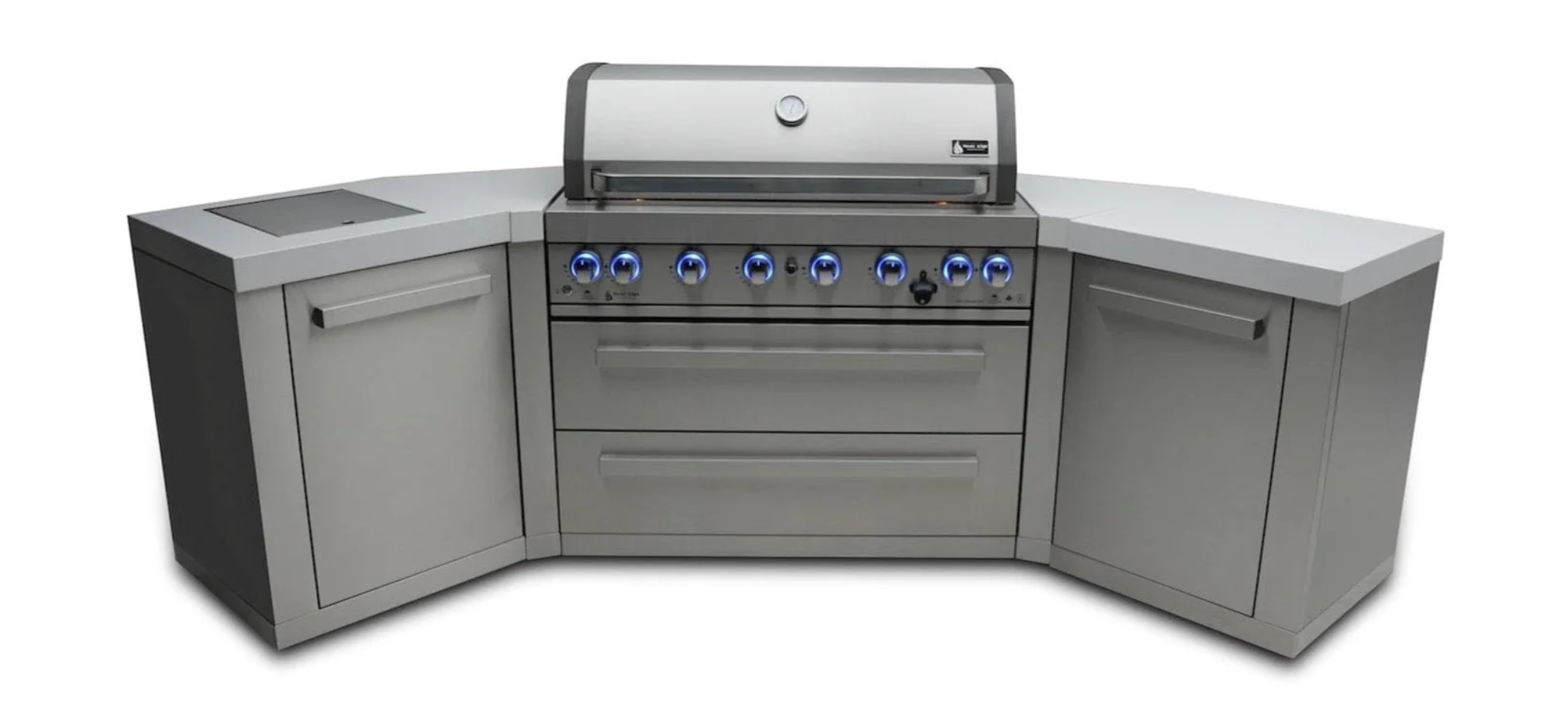 Mont Alpi 805 Outdoor Kitchen Island with Two 45° Corners – 6-Burner Gas BBQ, 2 Infrared Burners (MAi805-45)
