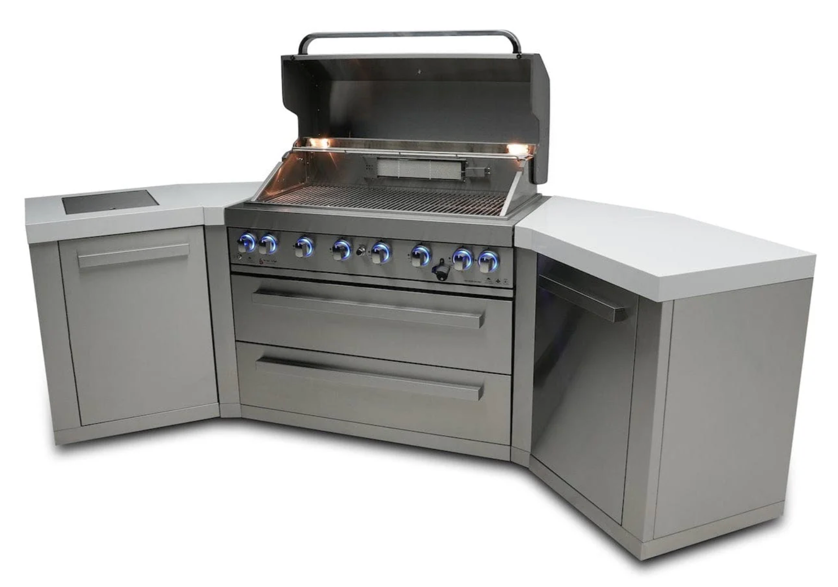 Mont Alpi 805 Outdoor Kitchen Island with Two 45° Corners – 6-Burner Gas BBQ, 2 Infrared Burners (MAi805-45)