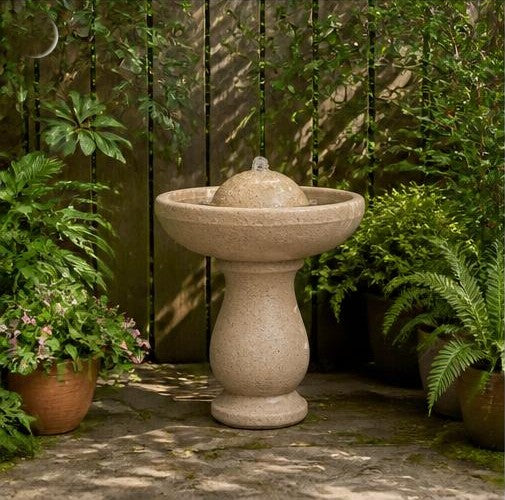 Serena 36 in (91 cm) Cast Stone Outdoor Fountain, Sandstone Finish, Compact Single Tier