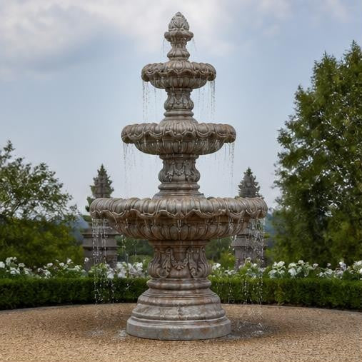 Verona 58 in. Three-Tier Cast Stone Garden Fountain, Aged Terracotta — view 4
