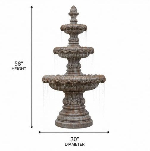 Verona 58 in. Three-Tier Cast Stone Garden Fountain, Aged Terracotta — view 2