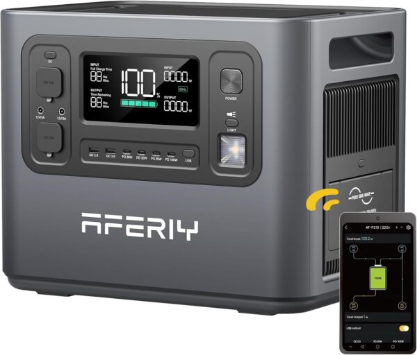 AFERIY Portable Power Station – 2048Wh, 2400W Output, LiFePO4, UPS