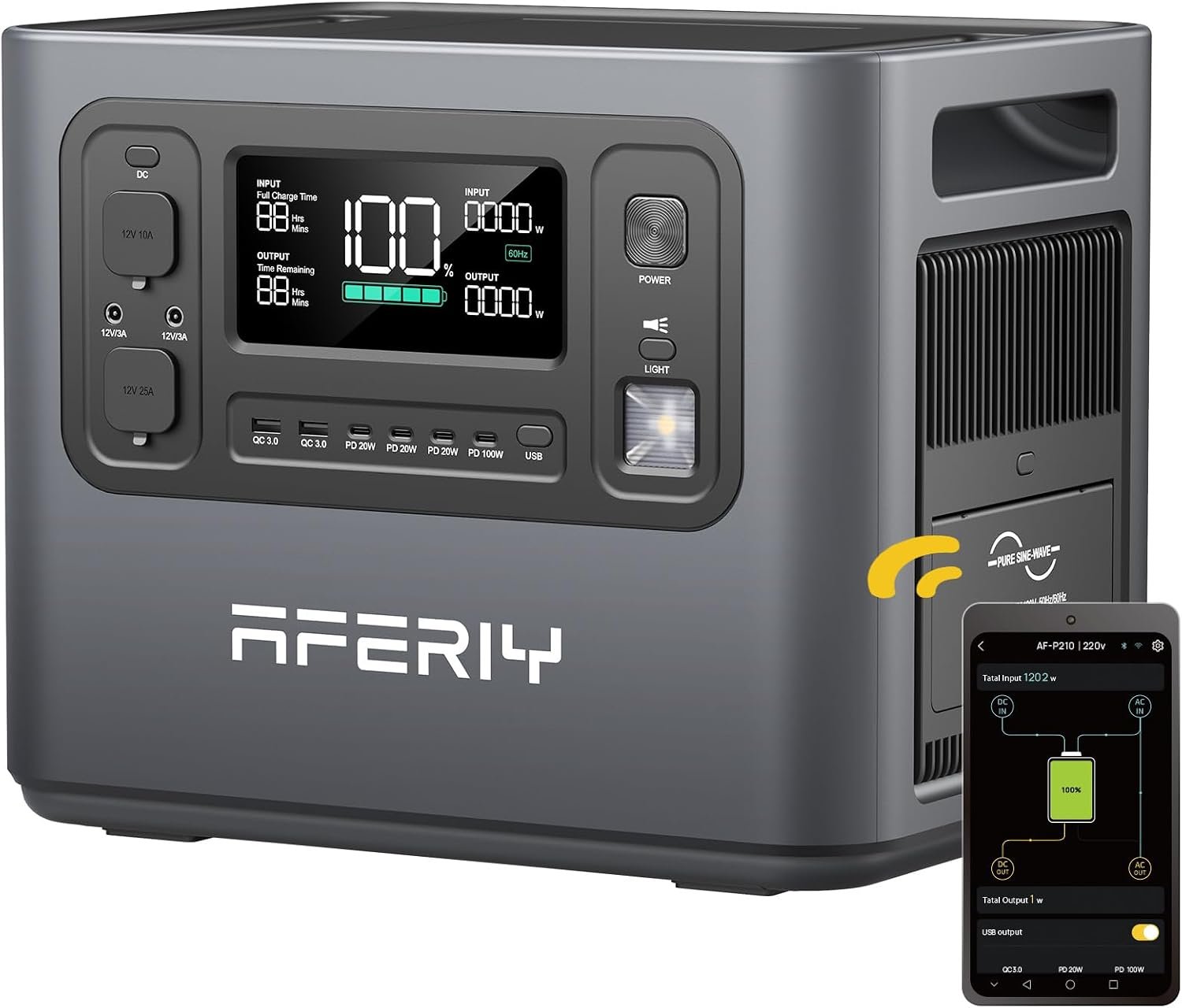 AFERIY Portable Power Station – 2048Wh, 2400W Output, LiFePO4, UPS