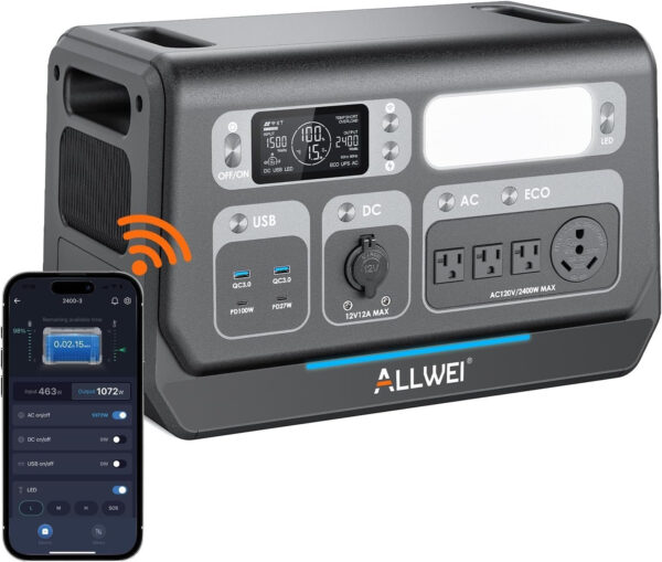 ALLWEI Portable Power Station – 2048Wh, 2400W Output, 4800W Peak, LiFePO4