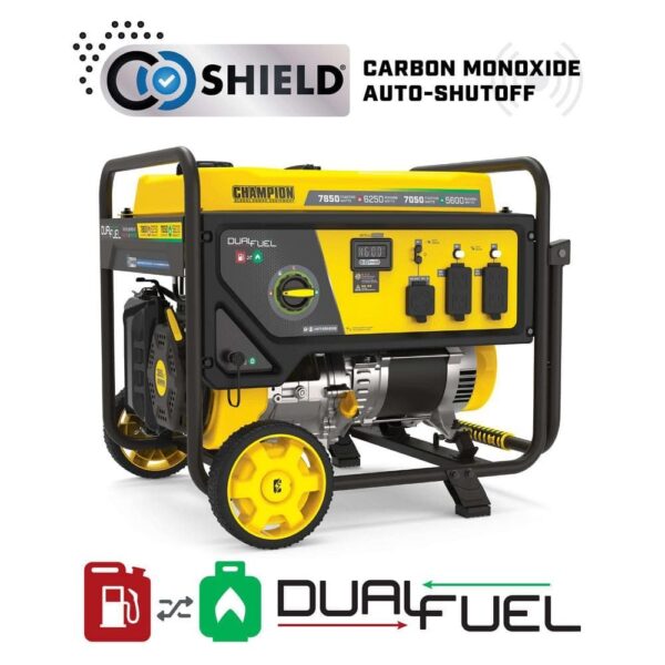 Champion 7,850/6,250-Watt Dual Fuel Portable Generator, Recoil Start, Home Backup and Storm Prep, CO Shield 201463