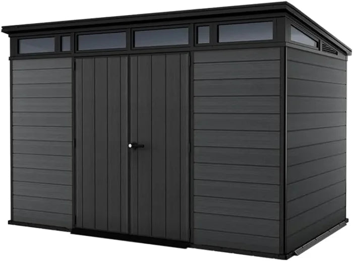 Keter Cortina 11 x 7 ft Resin Storage Shed – Heavy Duty Pent Roof Outdoor Shed, Dark Grey